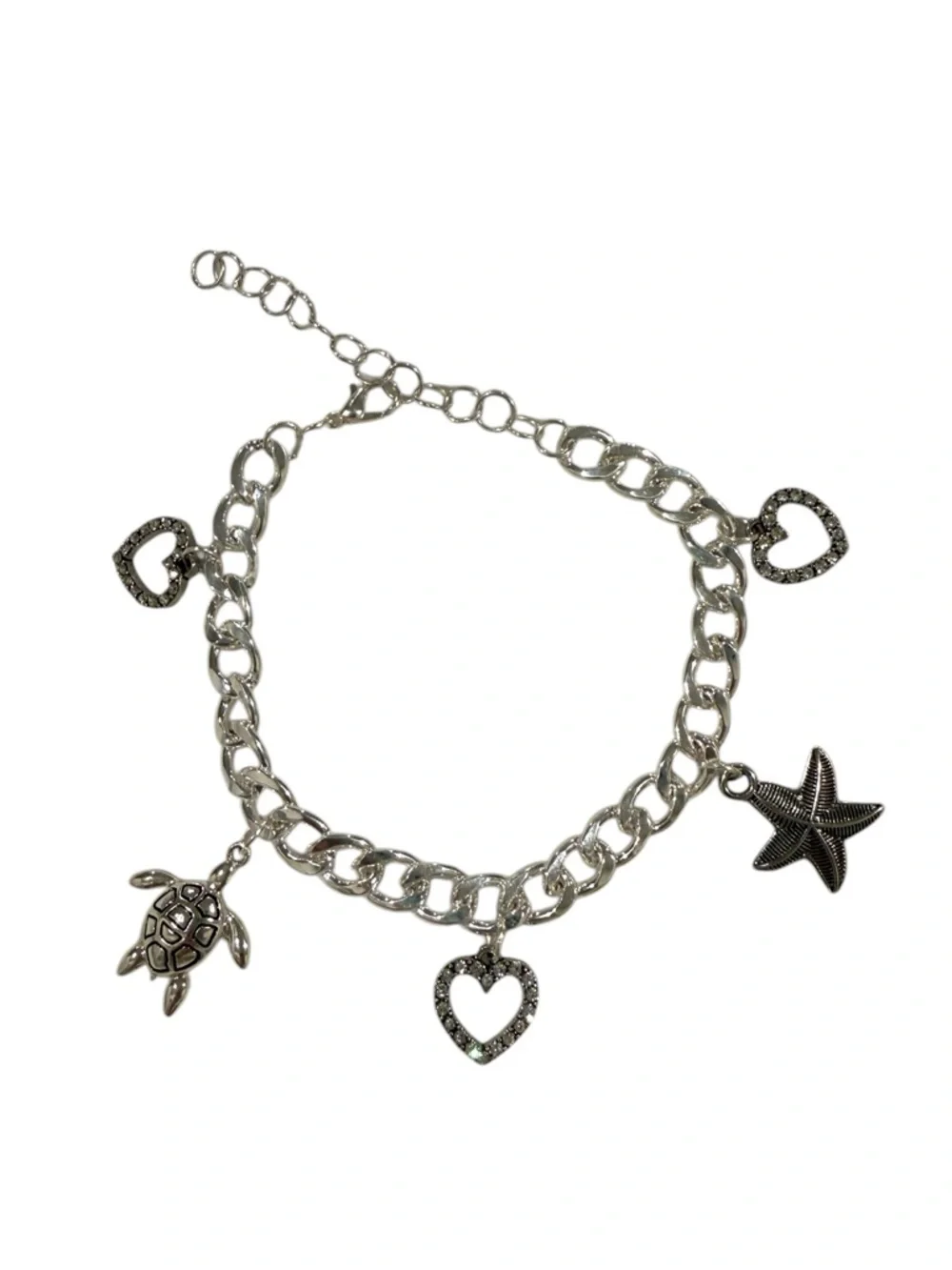 Handmade Silver Plated Bracelet with Turtle and Starfish Charms - Picture 1 of 5